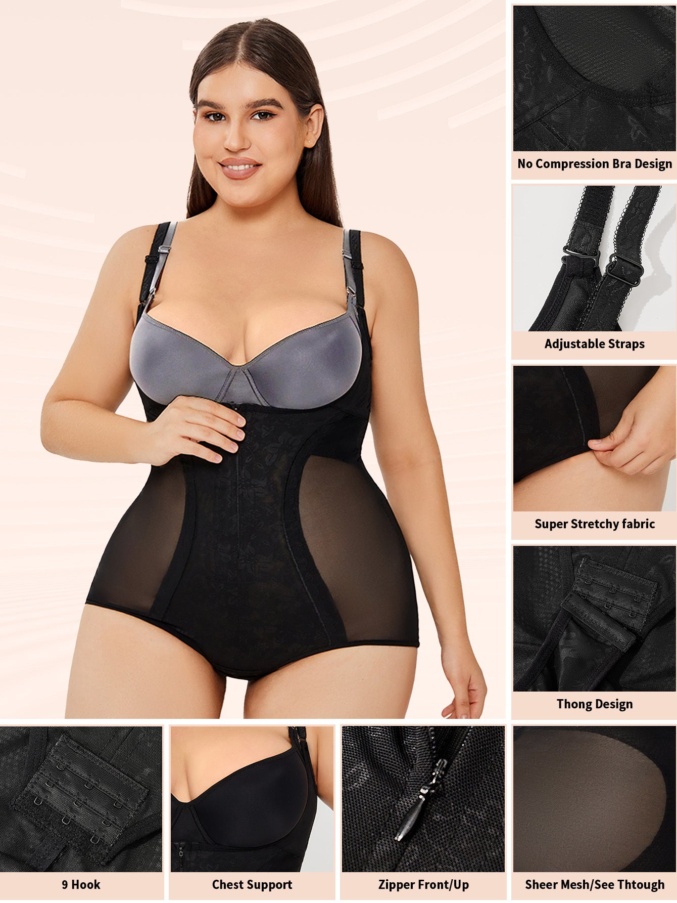 Full-Body Slimming Shapewear for Women - Tummy Control Bodysuit with Adjustable Straps